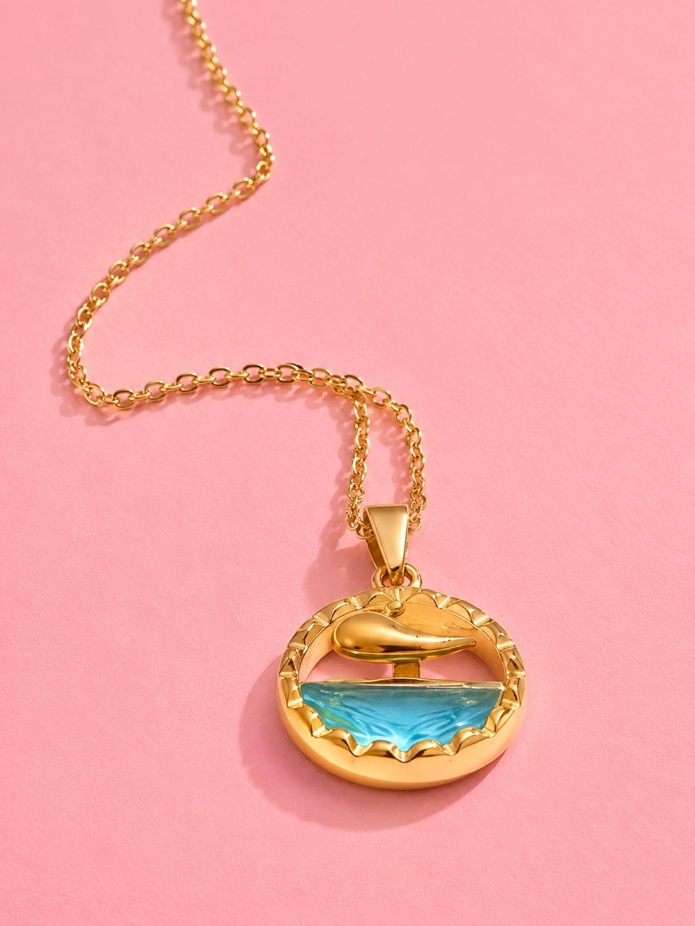 Beachy Blue Crystal Charm Gold Necklace